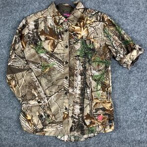 Game Winner Button-Up Shirt Womens L Camo Long Sleeve Hunting Outdoors Mesh